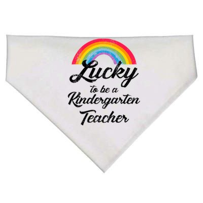 Lucky To Be A Kindergarten Teacher Cute Rainbow USA-Made Doggie Bandana