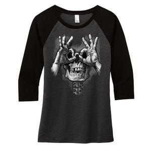 Luctus Skull Hands Women's Tri-Blend 3/4-Sleeve Raglan Shirt