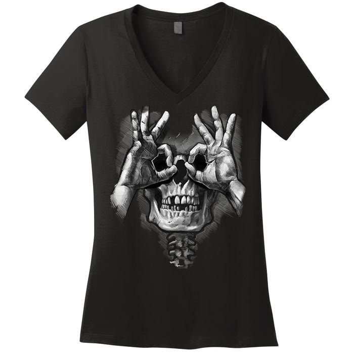 Luctus Skull Hands Women's V-Neck T-Shirt