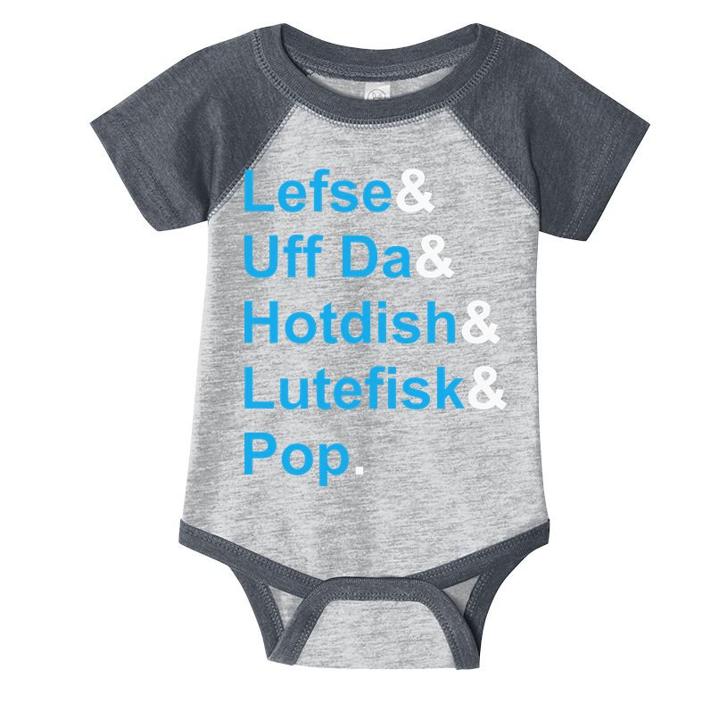 Lefse & Uff Da & Hotdish & Lutefisk & Pop Minnesota Infant Baby Jersey Bodysuit