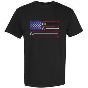 Lacrosse USA Flag Lacrosse Player Men Woman Kids Garment-Dyed Heavyweight T-Shirt