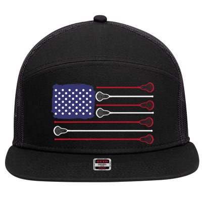 Lacrosse USA Flag Lacrosse Player Men Woman Kids 7 Panel Mesh Trucker Snapback Hat