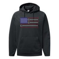 Lacrosse USA Flag Lacrosse Player Men Woman Kids Performance Fleece Hoodie