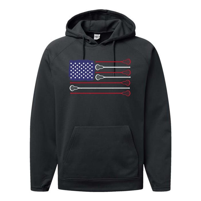 Lacrosse USA Flag Lacrosse Player Men Woman Kids Performance Fleece Hoodie