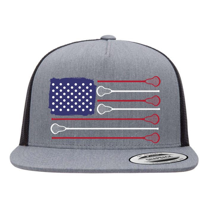 Lacrosse USA Flag Lacrosse Player Men Woman Kids Flat Bill Trucker Hat