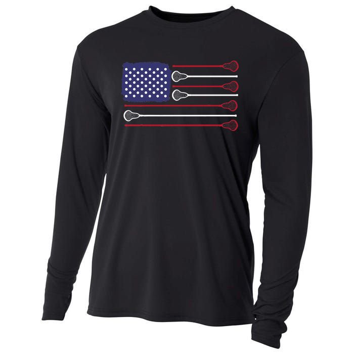 Lacrosse USA Flag Lacrosse Player Men Woman Kids Cooling Performance Long Sleeve Crew