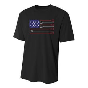 Lacrosse USA Flag Lacrosse Player Men Woman Kids Youth Performance Sprint T-Shirt