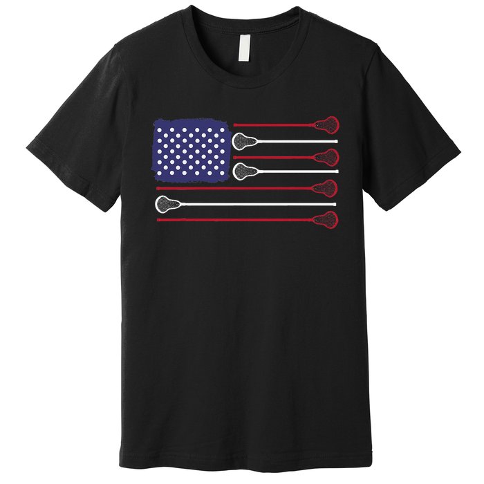 Lacrosse USA Flag Lacrosse Player Men Woman Kids Premium T-Shirt