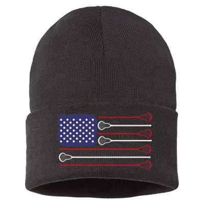 Lacrosse USA Flag Lacrosse Player Men Woman Kids Sustainable Knit Beanie