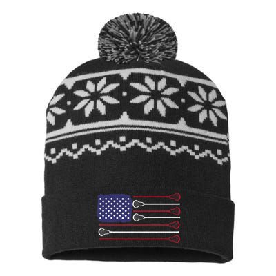 Lacrosse USA Flag Lacrosse Player Men Woman Kids USA-Made Snowflake Beanie