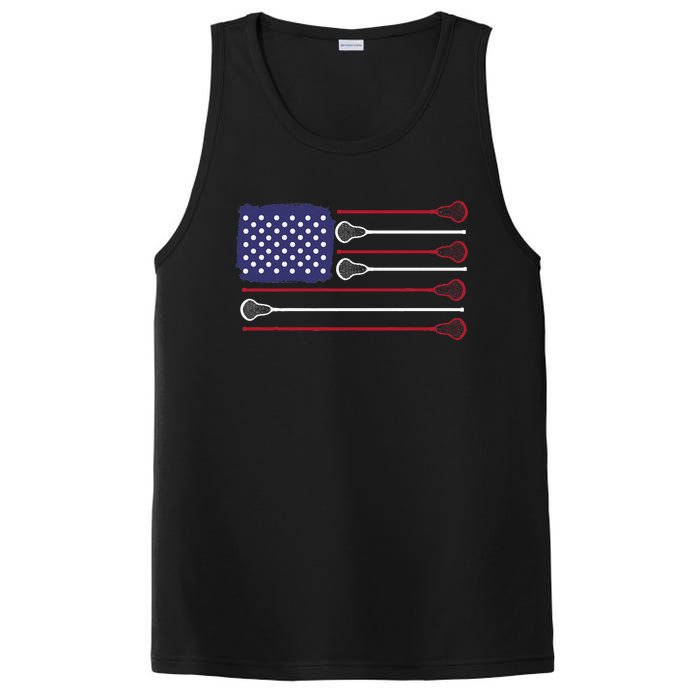 Lacrosse USA Flag Lacrosse Player Men Woman Kids PosiCharge Competitor Tank