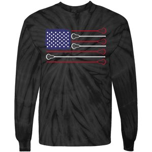 Lacrosse USA Flag Lacrosse Player Men Woman Kids Tie-Dye Long Sleeve Shirt