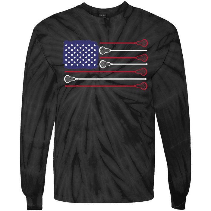 Lacrosse USA Flag Lacrosse Player Men Woman Kids Tie-Dye Long Sleeve Shirt