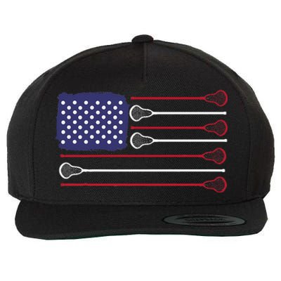 Lacrosse USA Flag Lacrosse Player Men Woman Kids Wool Snapback Cap