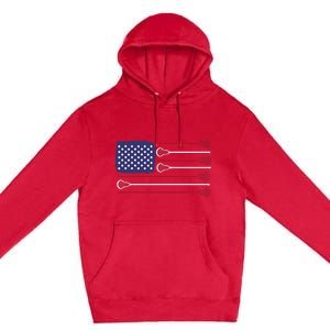 Lacrosse USA Flag Lacrosse Player Men Woman Kids Premium Pullover Hoodie