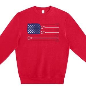 Lacrosse USA Flag Lacrosse Player Men Woman Kids Premium Crewneck Sweatshirt