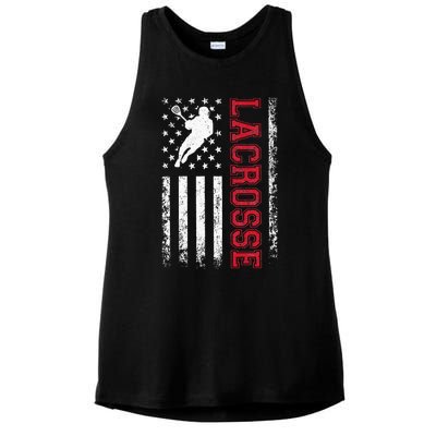 Lacrosse Usa Flag Lax Ladies PosiCharge Tri-Blend Wicking Tank