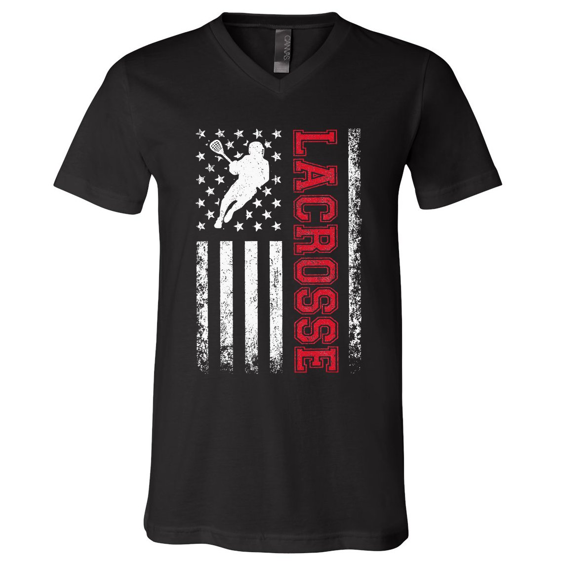 Lacrosse Usa Flag Lax V-Neck T-Shirt