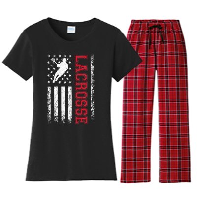 Lacrosse Usa Flag Lax Women's Flannel Pajama Set