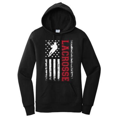 Lacrosse Usa Flag Lax Women's Pullover Hoodie