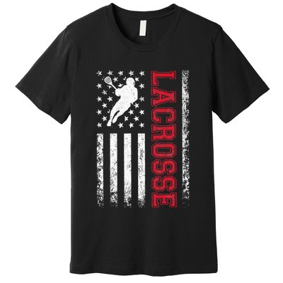 Lacrosse Usa Flag Lax Premium T-Shirt