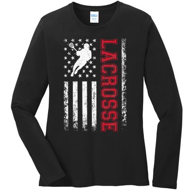 Lacrosse Usa Flag Lax Ladies Long Sleeve Shirt