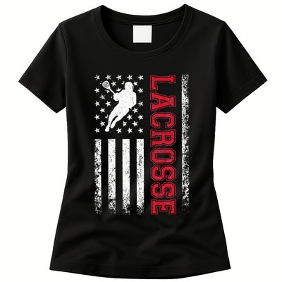 Lacrosse Usa Flag Lax Womens T-Shirt