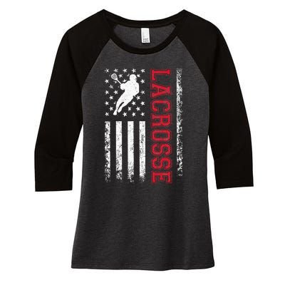 Lacrosse Usa Flag Lax Women's Tri-Blend 3/4-Sleeve Raglan Shirt