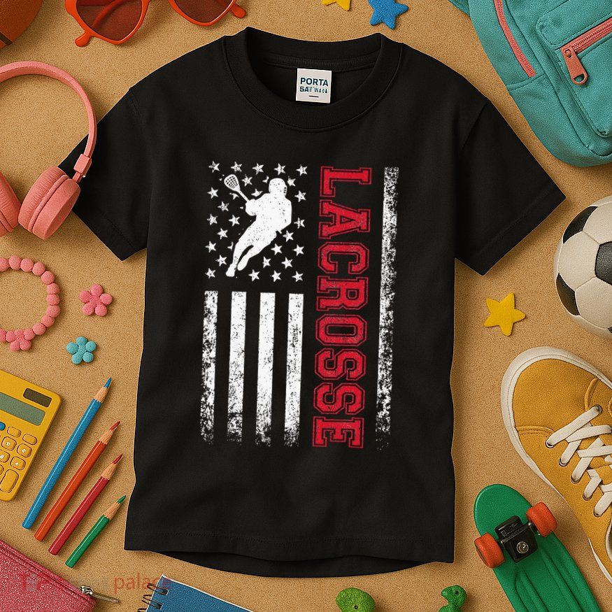 Lacrosse Usa Flag Lax Kids T-Shirt