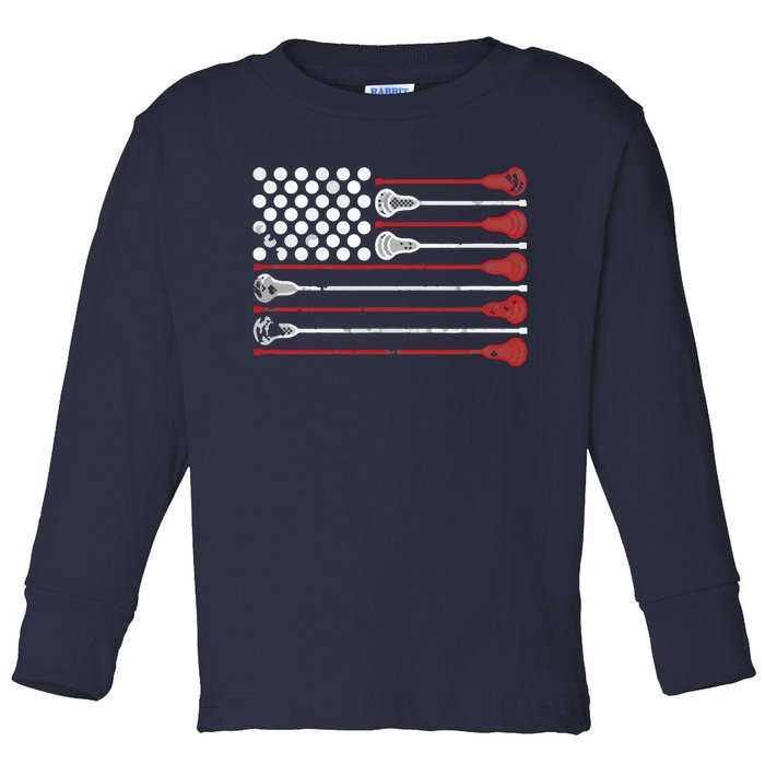 Lacrosse USA Flag Lax Toddler Long Sleeve Shirt