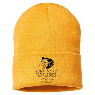 Live Ugly Fake Your Death Eat Trash Get Hit By A Car Opossum Sustainable Knit Beanie