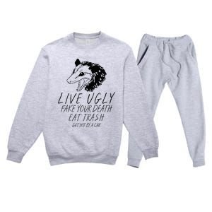 Live Ugly Fake Your Death Eat Trash Get Hit By A Car Opossum Premium Crewneck Sweatsuit Set