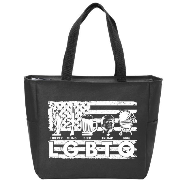 LGBTQ USA Flag Liberty Guns Beer Trump BBQ Zip Tote Bag