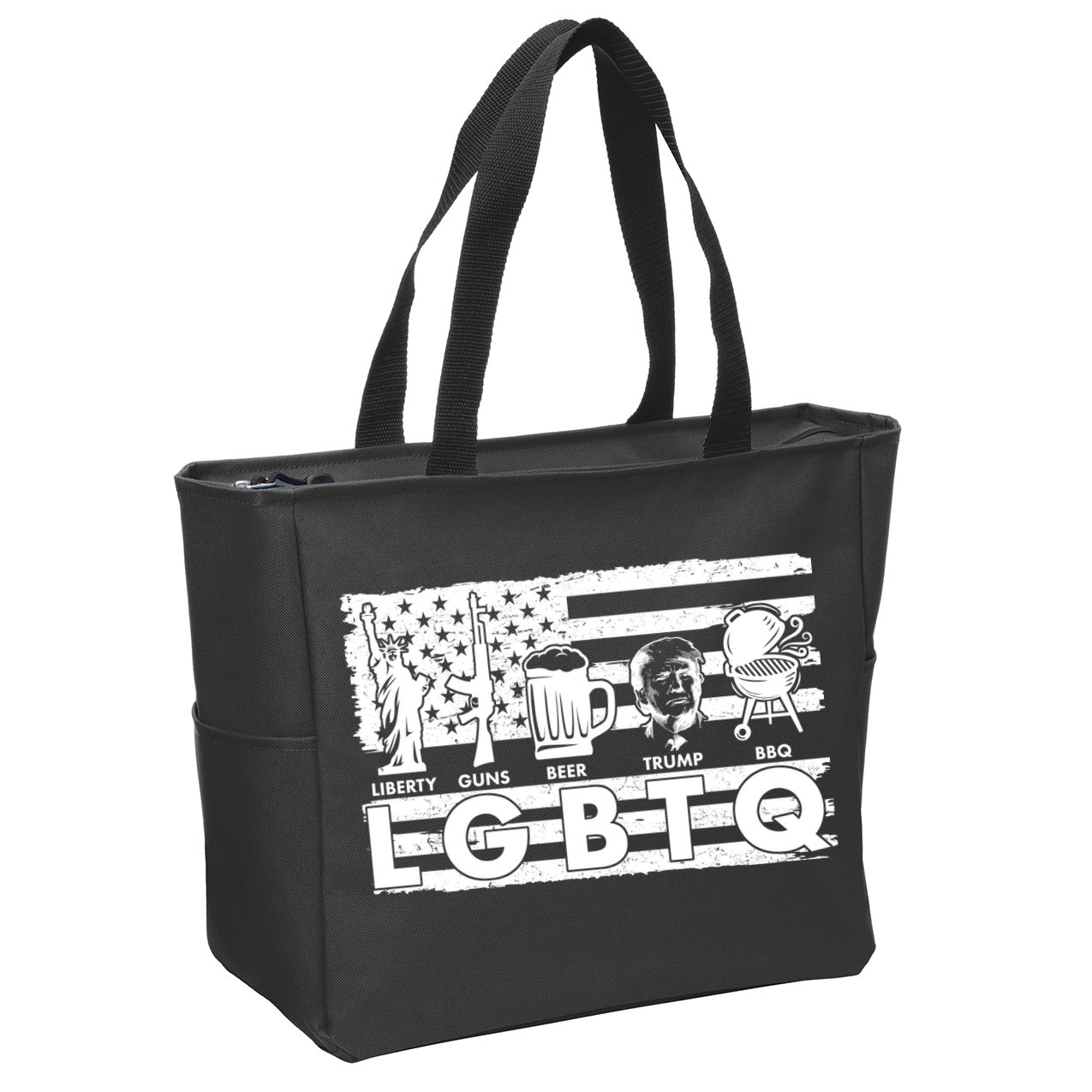 LGBTQ USA Flag Liberty Guns Beer Trump BBQ Zip Tote Bag