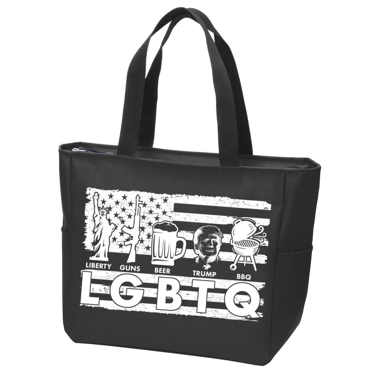 LGBTQ USA Flag Liberty Guns Beer Trump BBQ Zip Tote Bag