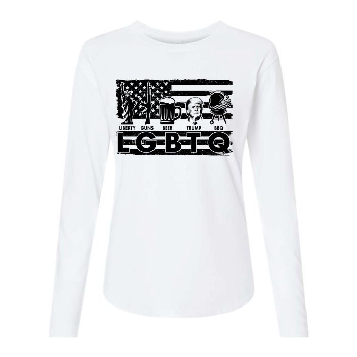 LGBTQ USA Flag Liberty Guns Beer Trump BBQ Womens Cotton Relaxed Long Sleeve T-Shirt