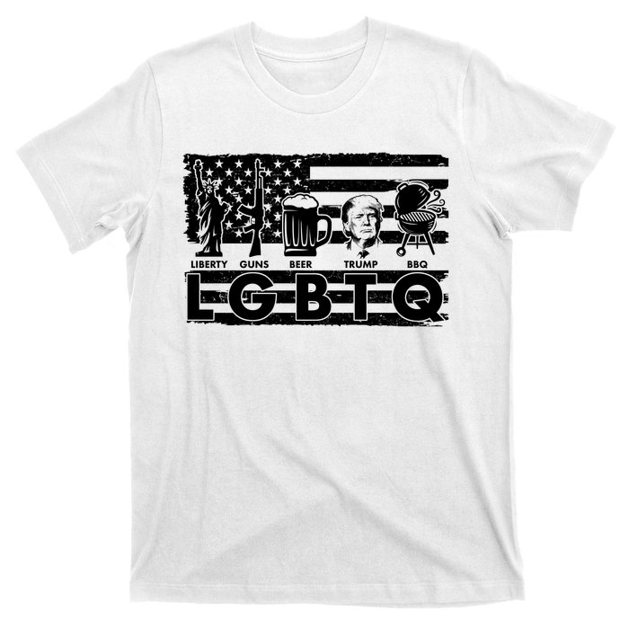 LGBTQ USA Flag Liberty Guns Beer Trump BBQ T-Shirt