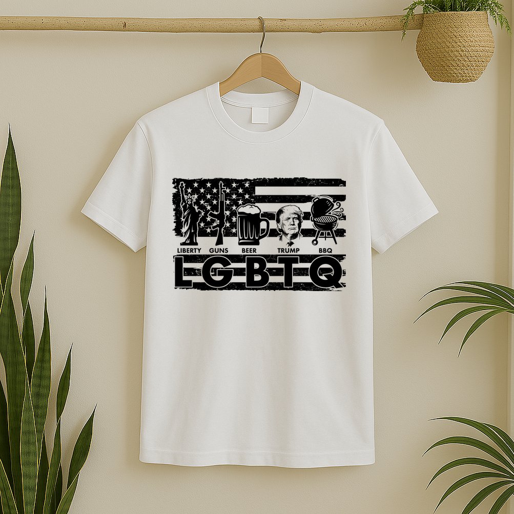 LGBTQ USA Flag Liberty Guns Beer Trump BBQ T-Shirt