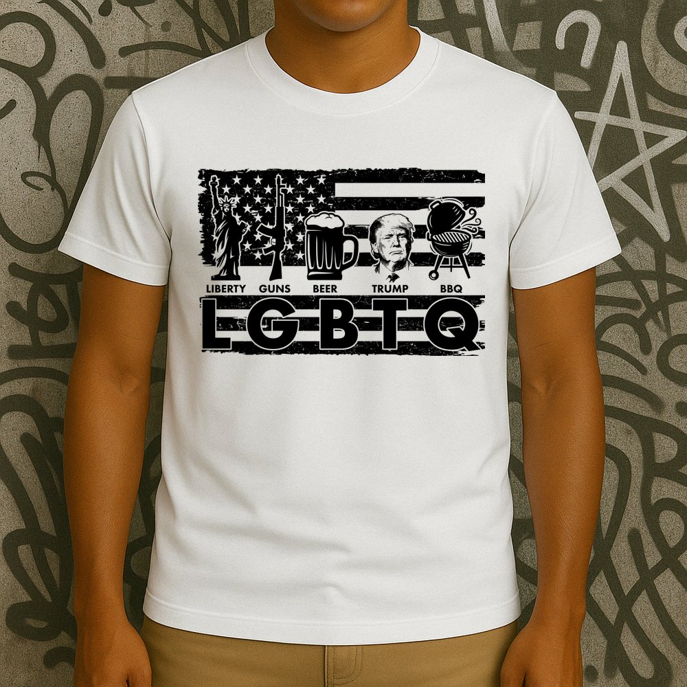 LGBTQ USA Flag Liberty Guns Beer Trump BBQ T-Shirt
