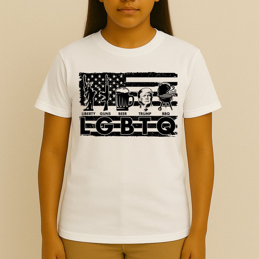 LGBTQ USA Flag Liberty Guns Beer Trump BBQ T-Shirt