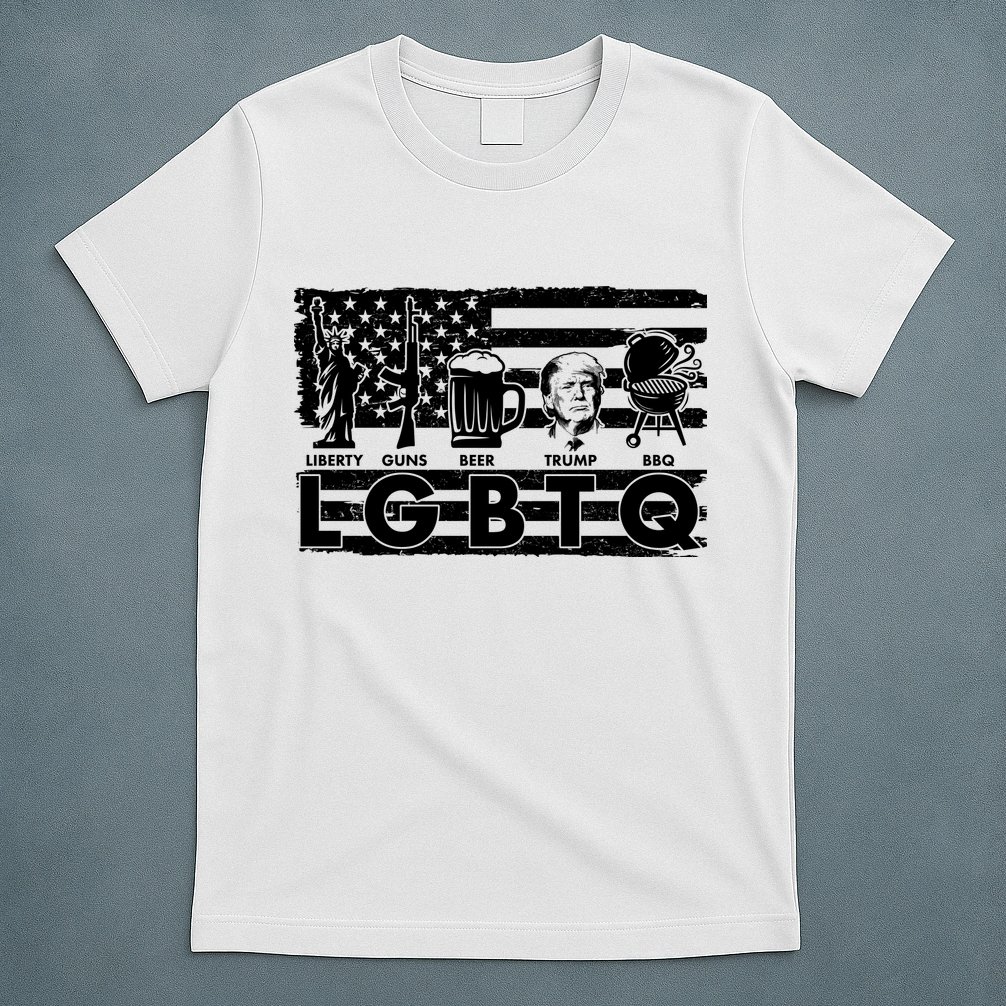 LGBTQ USA Flag Liberty Guns Beer Trump BBQ T-Shirt