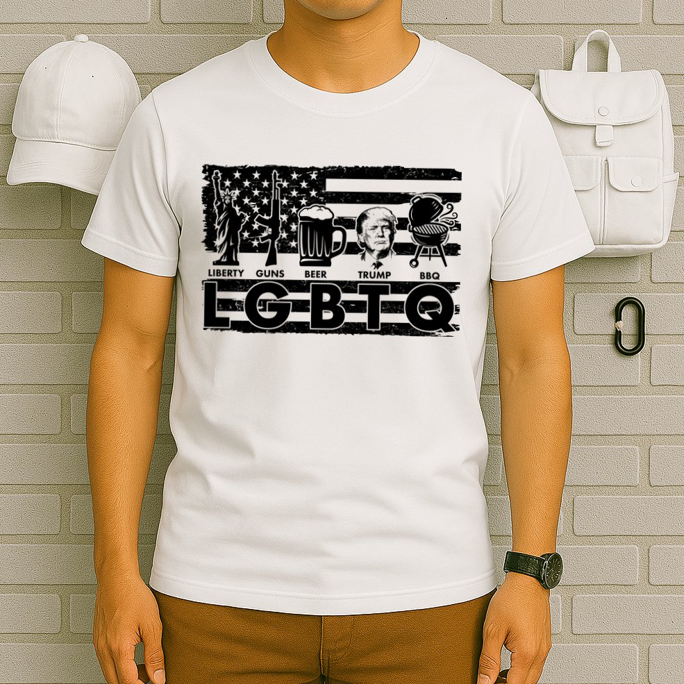 LGBTQ USA Flag Liberty Guns Beer Trump BBQ T-Shirt