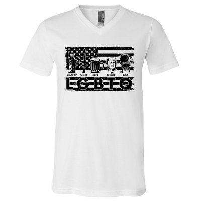 LGBTQ USA Flag Liberty Guns Beer Trump BBQ V-Neck T-Shirt