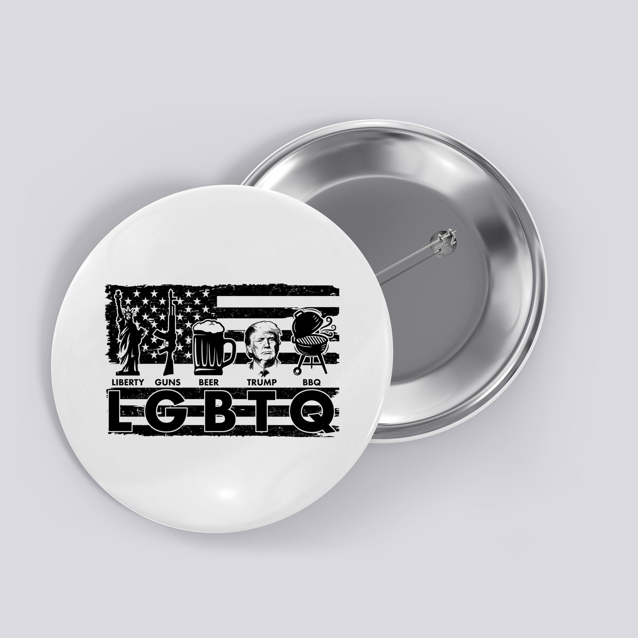 LGBTQ USA Flag Liberty Guns Beer Trump BBQ Button