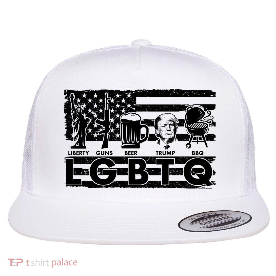 LGBTQ USA Flag Liberty Guns Beer Trump BBQ Flatbill Hat