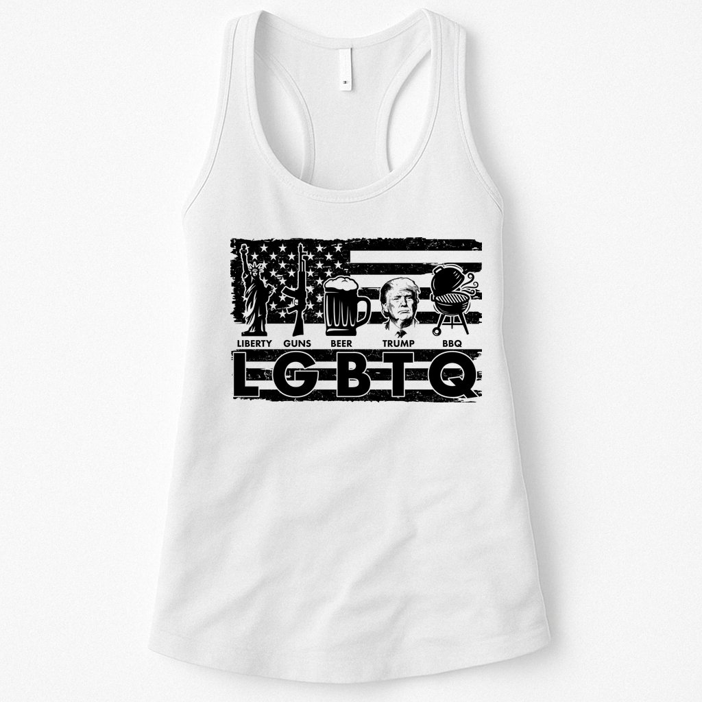 LGBTQ USA Flag Liberty Guns Beer Trump BBQ Womens Tank Top