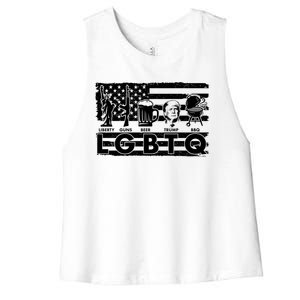 LGBTQ USA Flag Liberty Guns Beer Trump BBQ Women's Racerback Cropped Tank