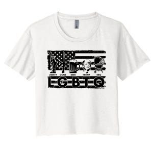 LGBTQ USA Flag Liberty Guns Beer Trump BBQ Women's Crop Top Tee