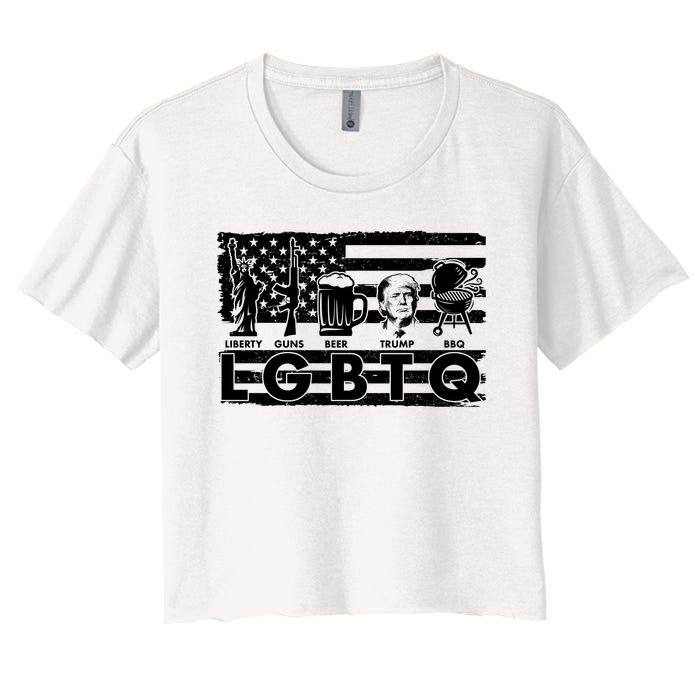 LGBTQ USA Flag Liberty Guns Beer Trump BBQ Women's Crop Top Tee