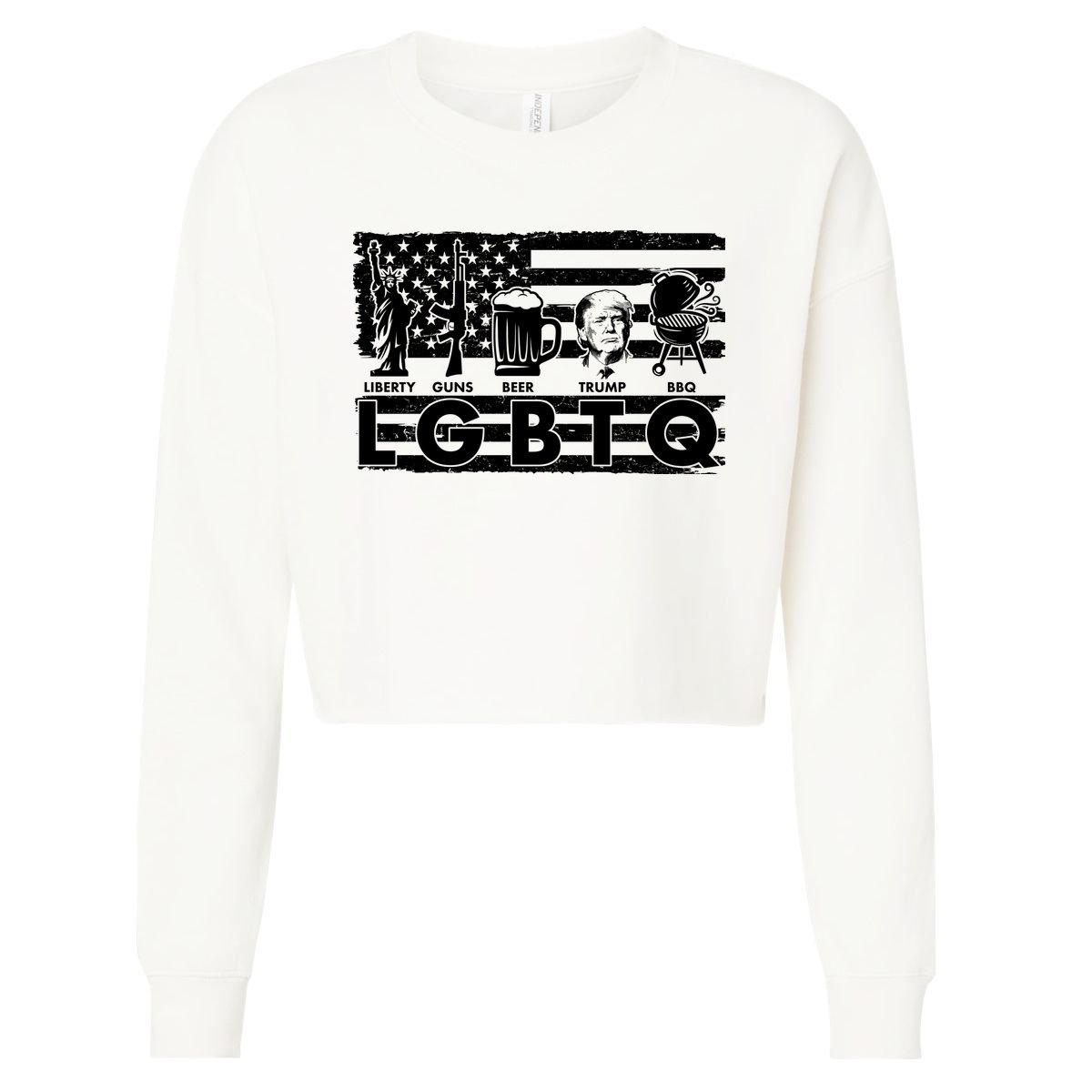 LGBTQ USA Flag Liberty Guns Beer Trump BBQ Cropped Pullover Crew